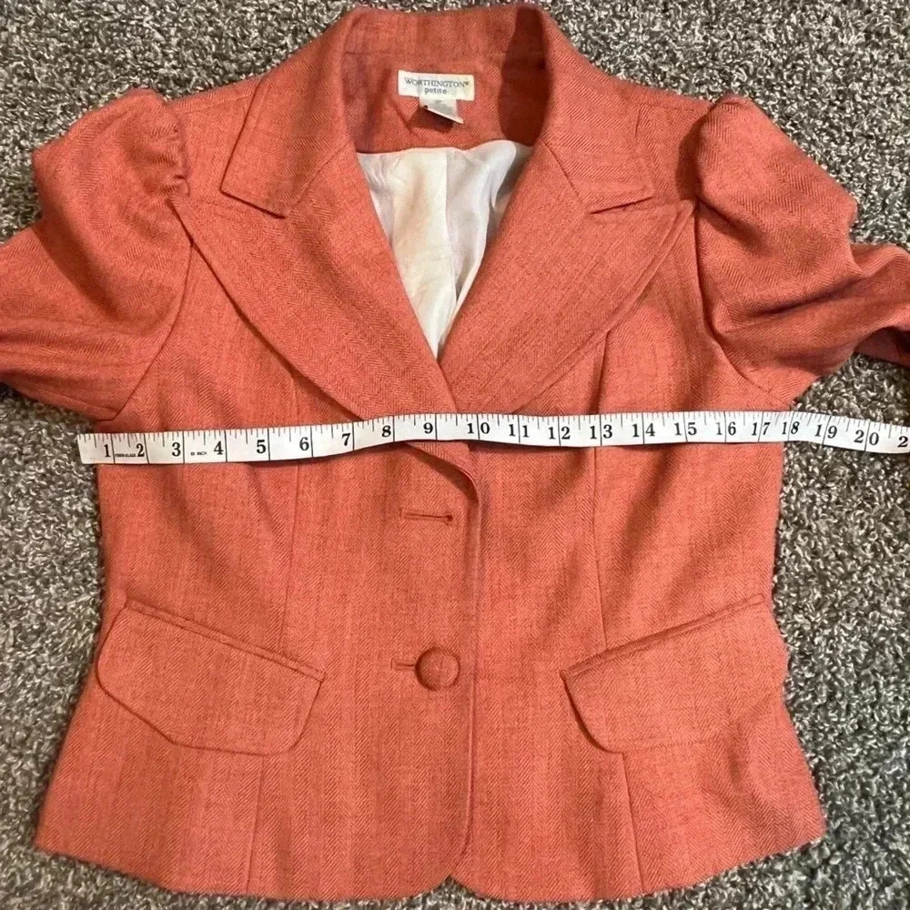 WORTHINGTON BLAZER CORAL 3/4 LENGTH VICTORIAN SLEEVES STRETCH SIZE 6 PETITE - Picture 5 of 8